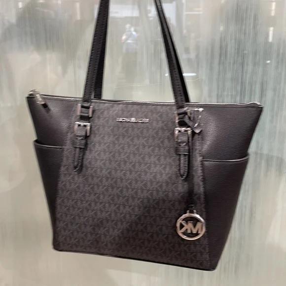 MICHAEL KORS CHARLOTTE LARGE TOP ZIP TOTE BLACK - Picture 12 of 16
